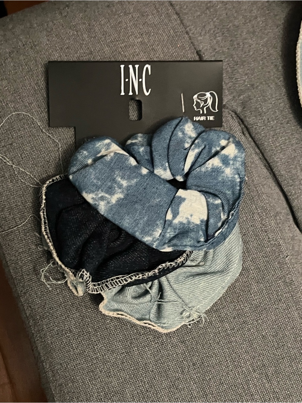 Inc Blue Tie-Dye and Denim Kids Scrunchie Set